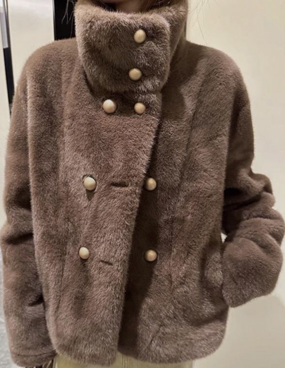 Giacca corta in visone sintetico – Cappotto corto oversize per donne minute (avorio/nero/talpa, taglia unica)_voghion.com