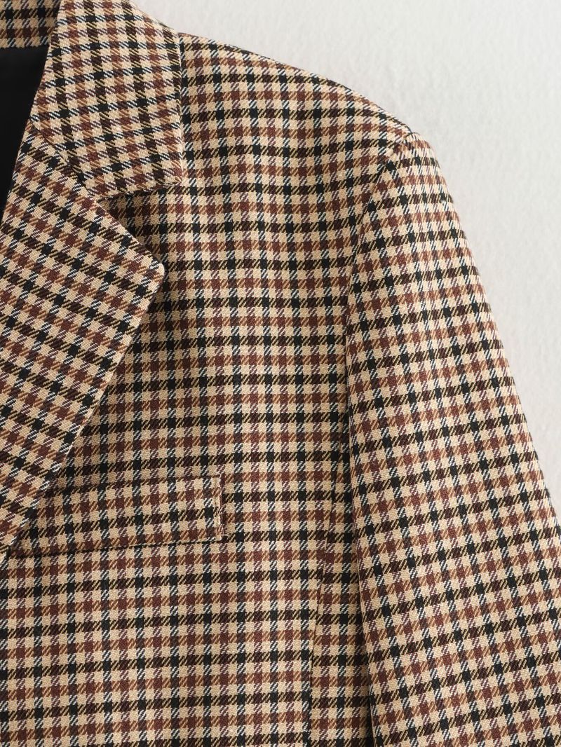 Women's Checkered Blazer With Belt - Slim Fit Long Sleeve Tweed Jacket For Office & Date (Black/Red/Navy, S/M/L) | Spring_voghion.com