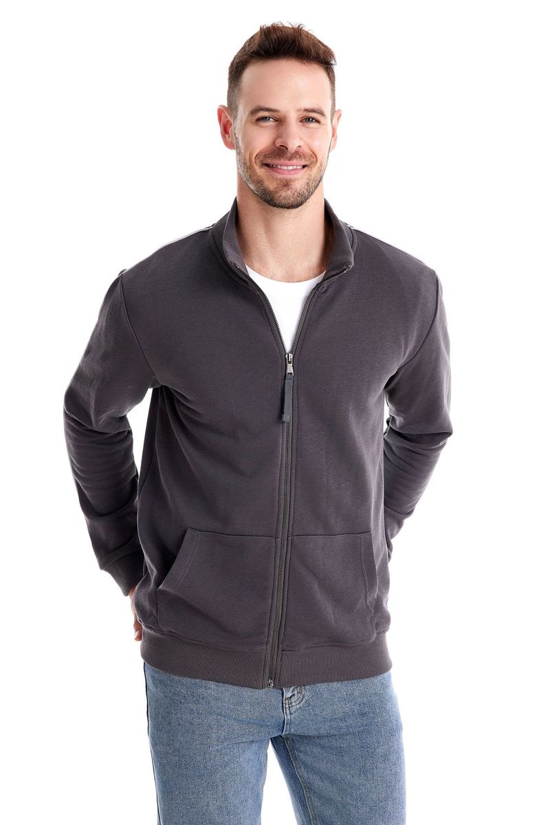 Felpa con cappuccio e cerniera a maniche lunghe da uomo, con colletto alto, modello Cross Border, colore a contrasto, casual, autunno e inverno 2024_voghion.com