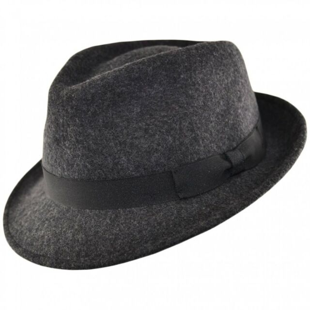 Fedora-Trilby-Hut aus 100 % Wolle, knautschbar, handgefertigt, Filz, mit Band, 11 Farben_voghion.com