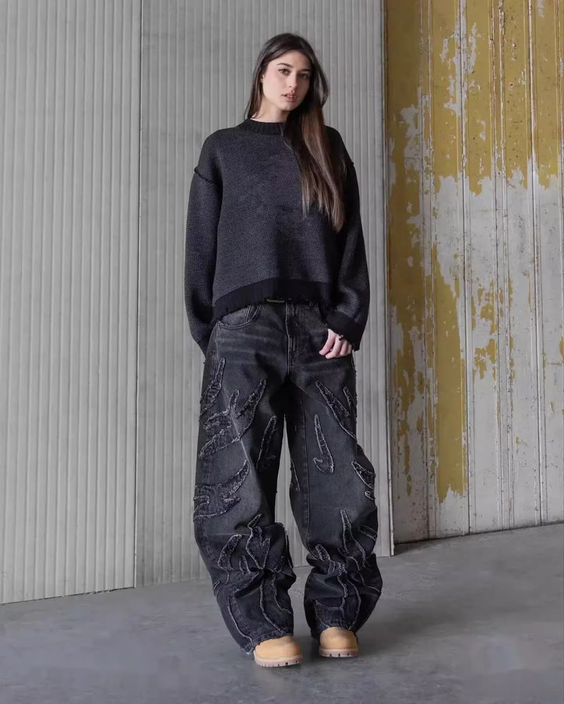 Men's Clothing Retro Country High Setting Retro Black Patchwork Hole Jeans Hip Hop_voghion.com