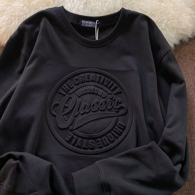 Unisex Oversized 3D Embossed Hoodie - Hip Hop Streetwear Pullover für Männer & Frauen (Weiß/Schwarz, M-3XL)_voghion.com
