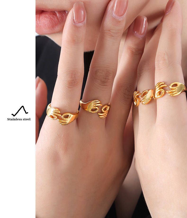 Personality Exaggerated Ring Gesture Titanium Steel Couple Ring Women's Niche Design High-cold Fashion Ring Jewelry_voghion.com