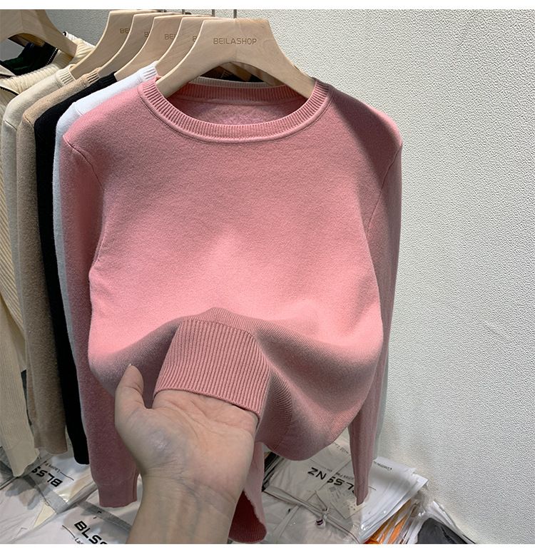 Dames gebreide trui met fleecevoering, warme winter, dikke coltrui, casual effen top_voghion.com