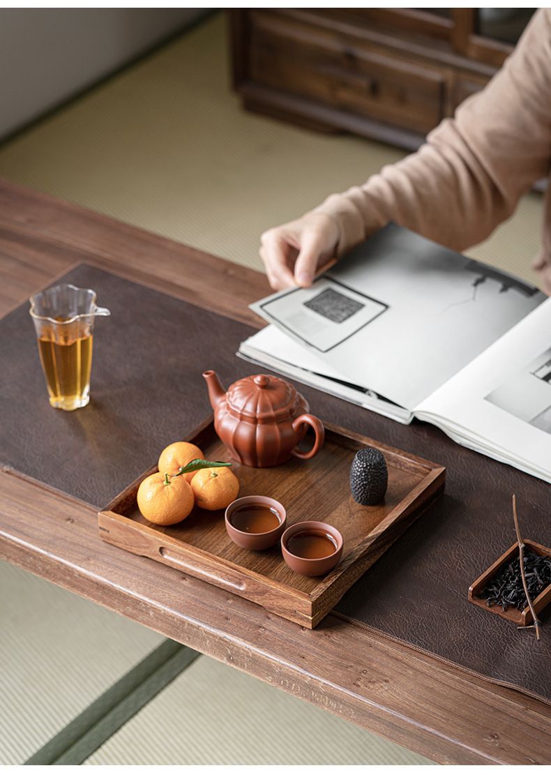 Ensemble de plateaux de service à thé en bois de noyer – Élégant ensemble de style chinois multi-tailles et formes pour la cérémonie du thé, les desserts et les collations_voghion.com