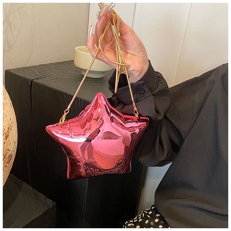 Borse a tracolla da donna, graziose e compatte, borsa alla moda a forma di stella a cinque punte, borsa da pranzo da donna in tinta unita, borsa a tracolla con catena e tracolla singola_voghion.com