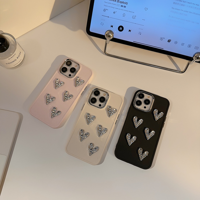 Galvanisiertes silbernes kleines Liebesherz, geeignet für iPhone 14 Apple 13 Promax Handyhülle 12 dreidimensionale 11 Anti-Fall-Softshell für Frauen_voghion.com