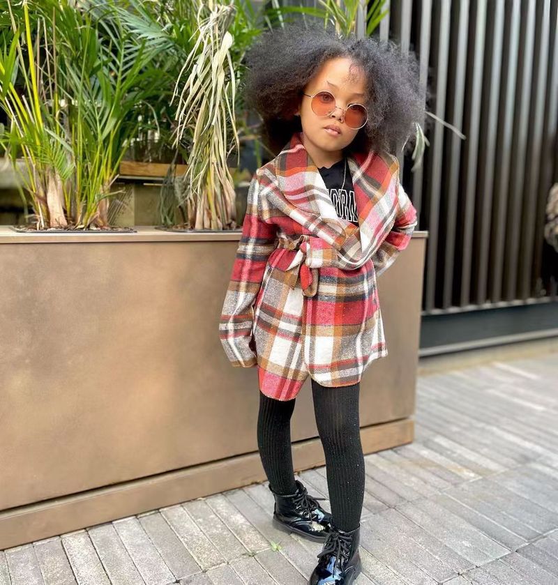 M8080 giacca autunno bambini colletto scozzese neutro top satinato a maniche lunghe trendy stile di media lunghezza_voghion.com