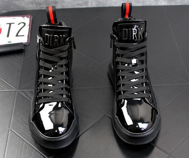 Buty męskie, buty codzienne, buty na cztery pory roku, modne buty, lakierowana skóra, jasne skórzane trampki, buty codzienne dla chłopców za kostkę_voghion.com