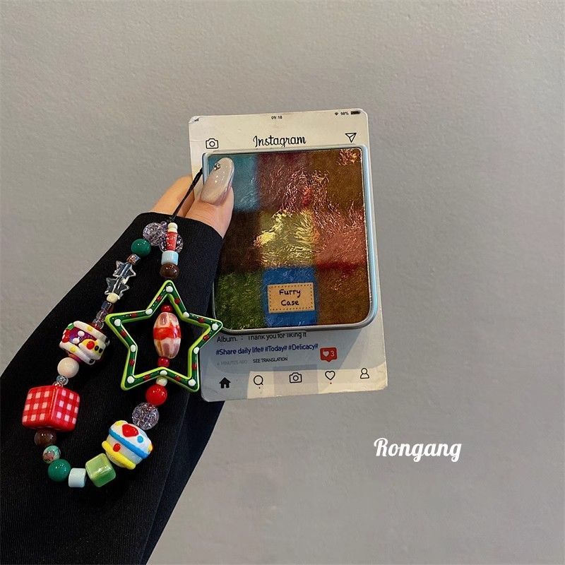Feather Yarn Colorful Plaid Chain Xiaomi Foldable Phone Case Honor Magic V Flip Huawei Pocket 2_voghion.com