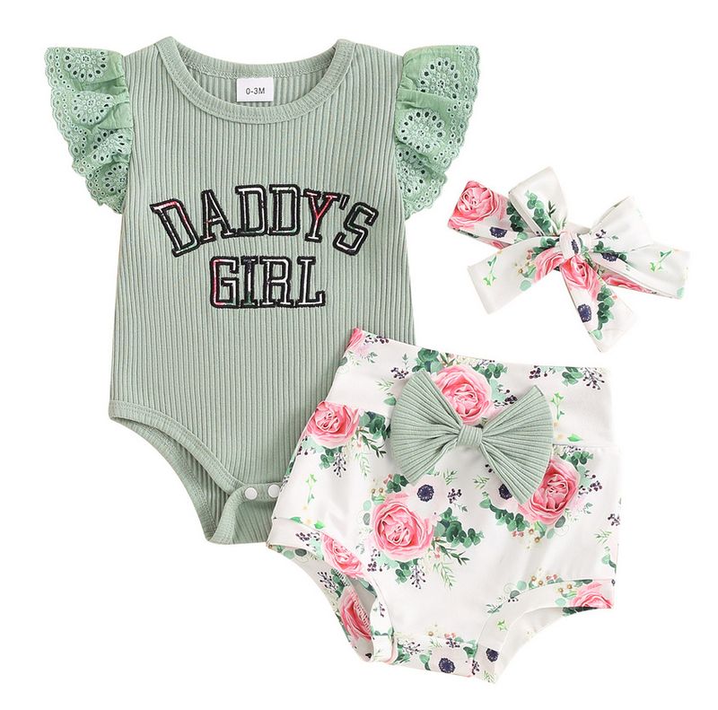 Adorabile completo da neonato composto da 3 pezzi con ricamo di lettere e stampa a fiocco, in morbida maglia di cotone, comodo ed elegante per neonati (0-12 mesi)_voghion.com