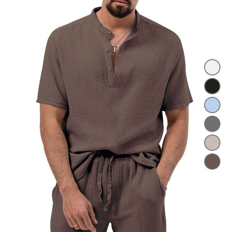 Maglietta estiva da uomo con colletto alla coreana, manica corta, leggera e casual, modello Bubble Fabric 2023_voghion.com