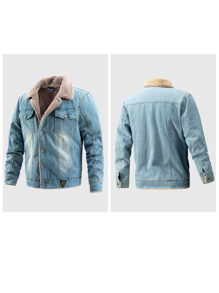 Giacca in denim stile europeo americano transfrontaliero ActiveGo ActiveGo con fodera in pile, ispessita, taglie forti, abbigliamento da uomo per l'esportazione,_voghion.com