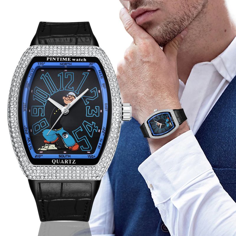 Live Herren Diamant besetzt Temperament Wein Fass geformt Business coole Mode wasserdichte Quarzuhr_voghion.com