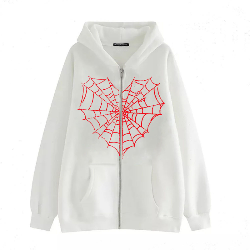 2022 Felpa con cappuccio stampata con ragnatela Cappotto con cerniera casual personalizzato Abbigliamento da donna di grandi dimensioni alla moda_voghion.com