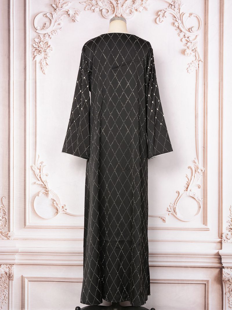 Muslimisches Partykleid für Damen – Langärmliges Retro-Abaya mit Diamant-Nagelverzierungen_voghion.com
