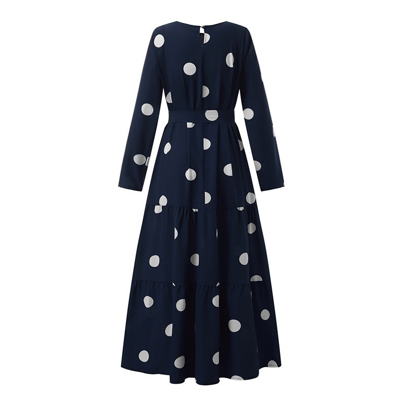 Women's Dresses Vintage Polka Dot Print Kaftan Long Dress Islamic Muslim Clothing_voghion.com