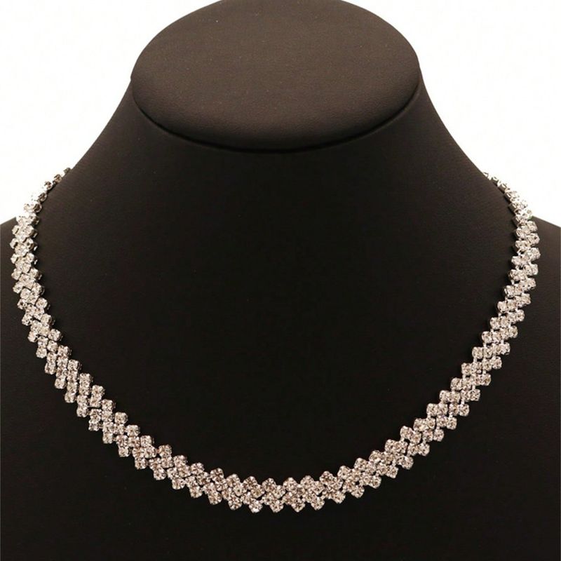 Women's Jewelry Elegant Choker Necklace With Crystal Rhinestones For Bridal Party Evening Wear, Layered Design In Silver & Gold Tone_voghion.com