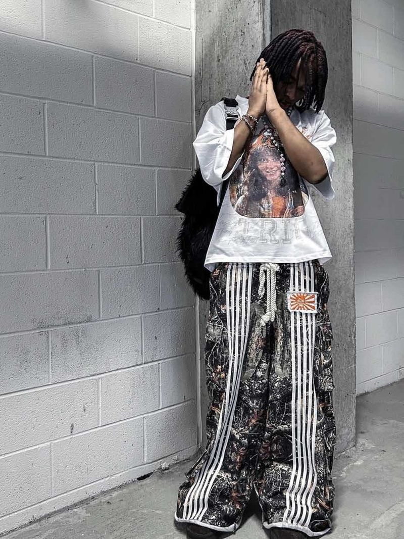 Workwear Sweatpants - Double Waist Design With Camouflage & Stripes (Loose Wide Leg Fit, Heavy Duty Industrial Style)_voghion.com
