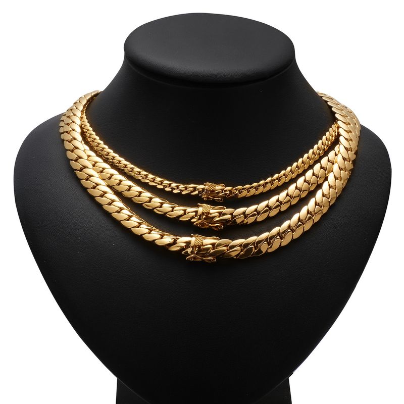 Collier et bracelet en laiton cubain pour homme, chaîne courte pour clavicule, en or K_voghion.com