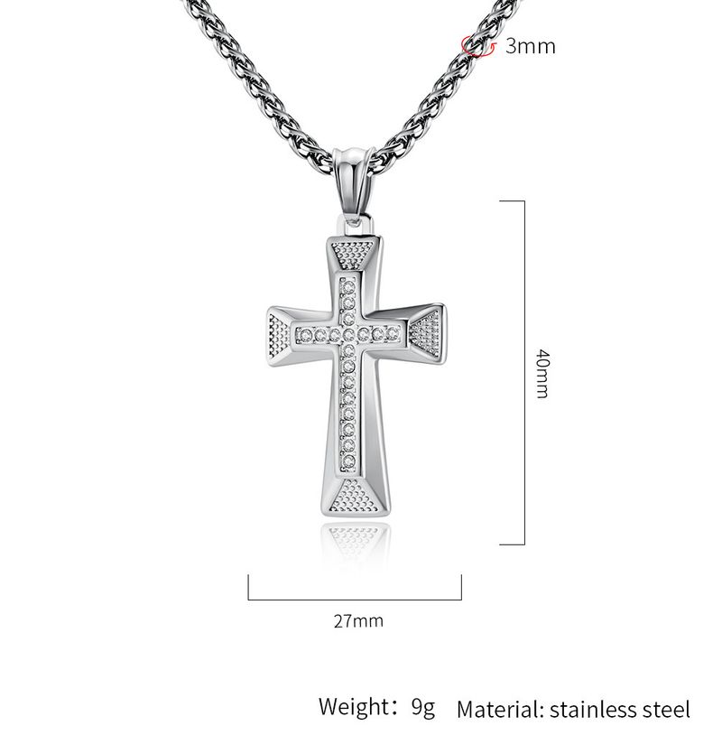 Collana con croce in acciaio al titanio e diamanti di design di nicchia, personalità hip hop, accessori alla moda per uomo e donna_voghion.com