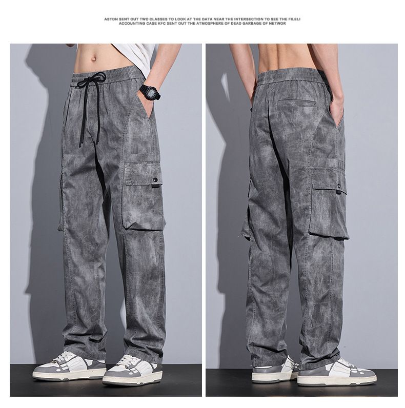 Vintage Tie-Dye Cargo Pants For Men - Lightweight Summer Straight Leg Casual Trousers, Loose Fit, Breathable & Stylish_voghion.com