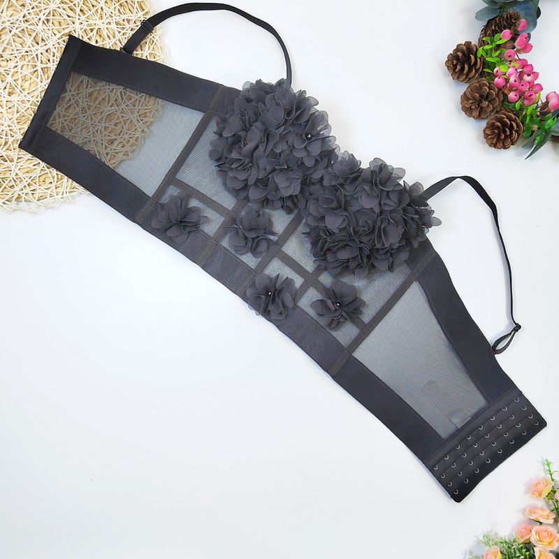 Women's Clothing Lace Mesh Fishbone Sling Short With Chest Pad Flower Small Vest Outer Wear Bottoming Chest Wrap French Beaded Top_voghion.com