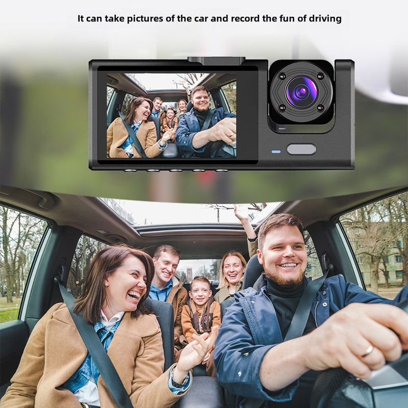 Grensoverschrijdende rijrecorder drie-lens drie-opname auto voor auto achter panoramisch dubbele lens achteruitrij-afbeelding groothandel_voghion.com