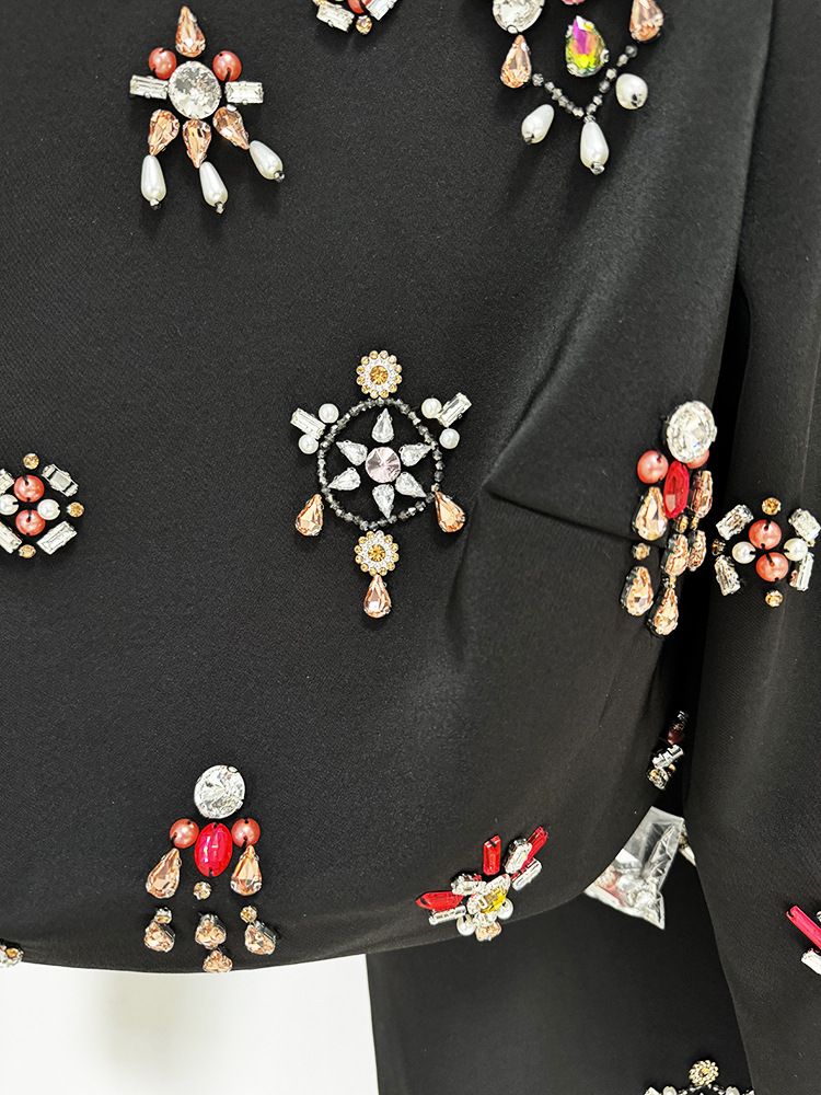 Mode neue schwere perlen diamant kurze top langen rock anzug zwei stück anzug_voghion.com