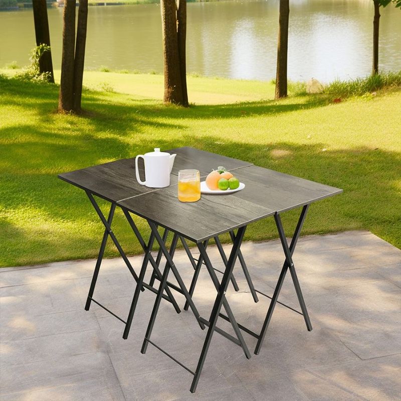 Side Grey Snack Folding Table Table Set 5 Piece End Sofa TV Table Foldable Tray Table Save Space_voghion.com