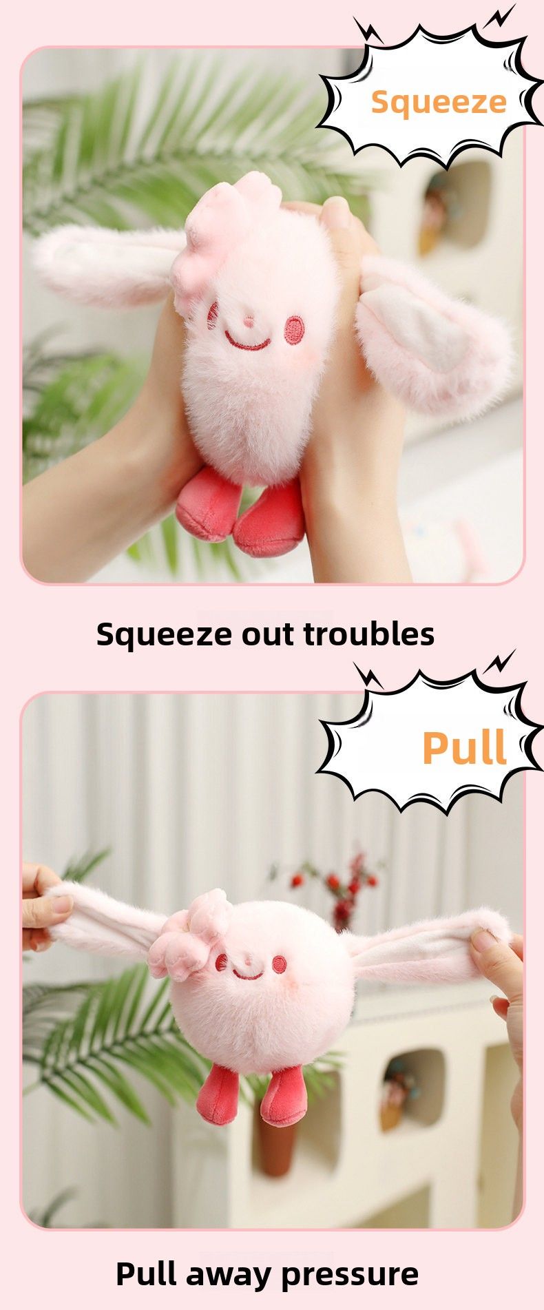Stress Relieving Cute Pet Pinch Music Decompression Ball Plush Toy Elephant Kitten Pendant Puppy Rabbit Doll Keychain_voghion.com