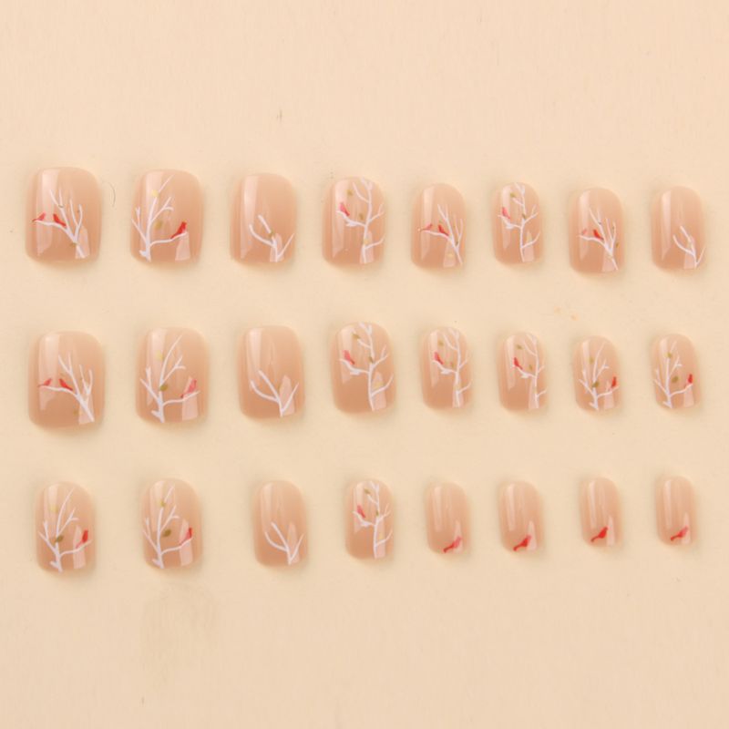 Unghie finte, unghie indossabili, 24 pezzi, versione corta di piccoli rami di albero, nail art con superficie luminosa, di alta qualità, di nicchia, di lusso, indossabili._voghion.com