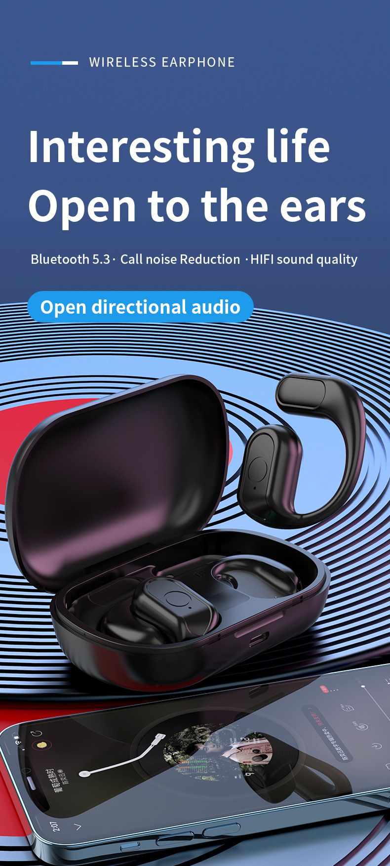 Nová otevřená Bluetooth headsetová sluchátka, skutečně bezdrátová, s háčkem na uši, ultra dlouhá výdrž baterie, kostní vedení, sportovní sluchátka bez uší_voghion.com