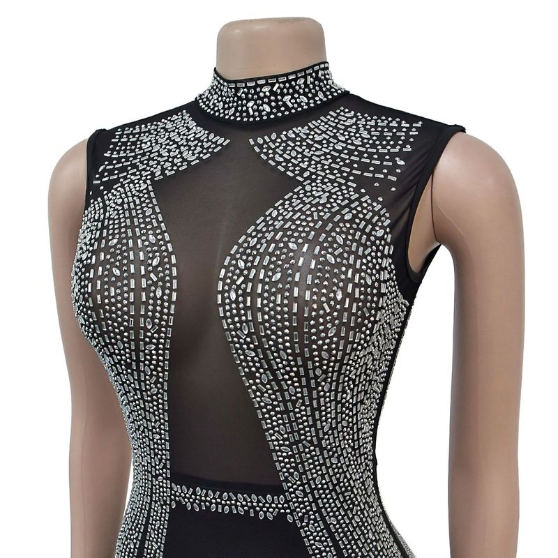 Vêtements pour femmes mode femmes couleur unie maille presse perceuse sans manches pantalon combinaison_voghion.com