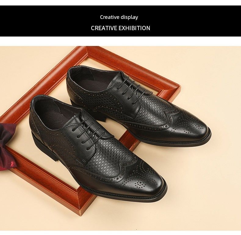 Handmade First Layer Cowhide British Brogue Carved Leather Men Youth Business Suit Brown Derby Shoes Breathable_voghion.com