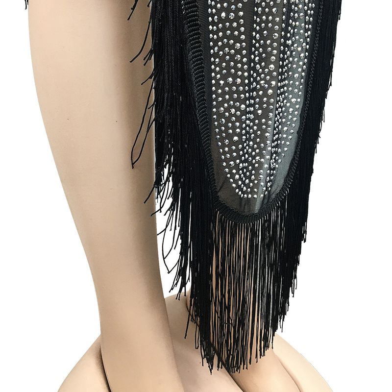 Vêtements pour femmes sexy discothèque chaude maille diamant transparente à manches longues fente longue jupe ensemble deux pièces_voghion.com