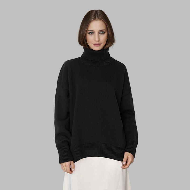 Women's Knitted Sweater Turtleneck White Black Christmas Loose Oversized Pullover Casual Knitwear Soft Sweater For Women_voghion.com
