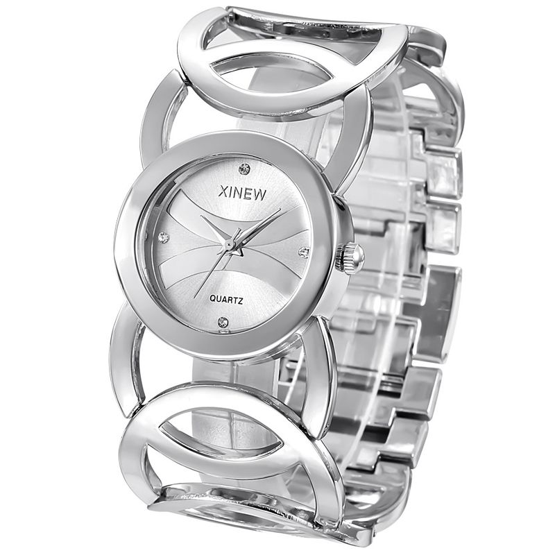 Elegante Damen-Quarzuhr mit Edelstahlarmband und ineinandergreifenden Ringen – modisches rundes Zifferblatt, 28-mm-Gehäuse, wasserdicht_voghion.com