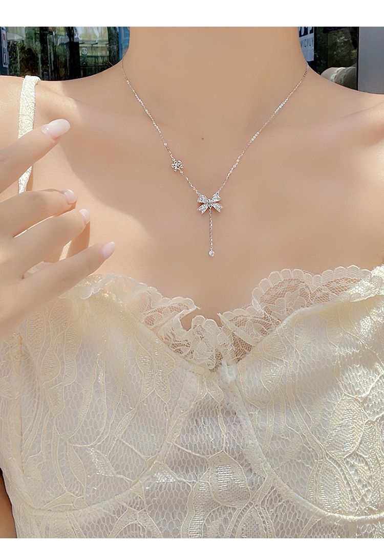 Collana con fiocco per donna Collana con ciondolo con fiocco alla moda Regalo di gioielli per donne e ragazze_voghion.com