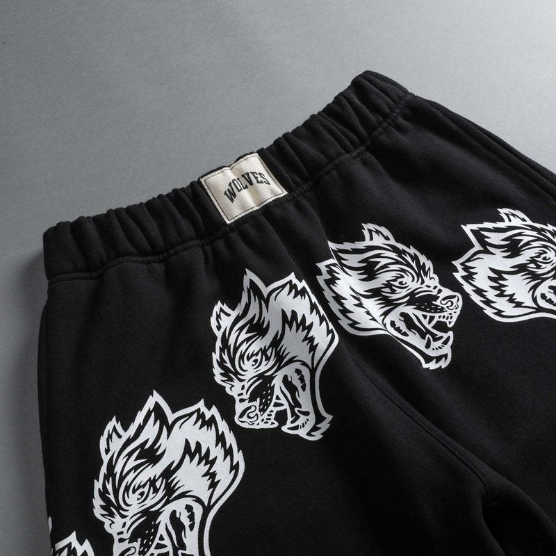 Men's Clothing New Pure Cotton Terry Casual Shorts Personality Wolf Head Print Pants Sweat Absorbent Breathable Men's Casual Pants_voghion.com