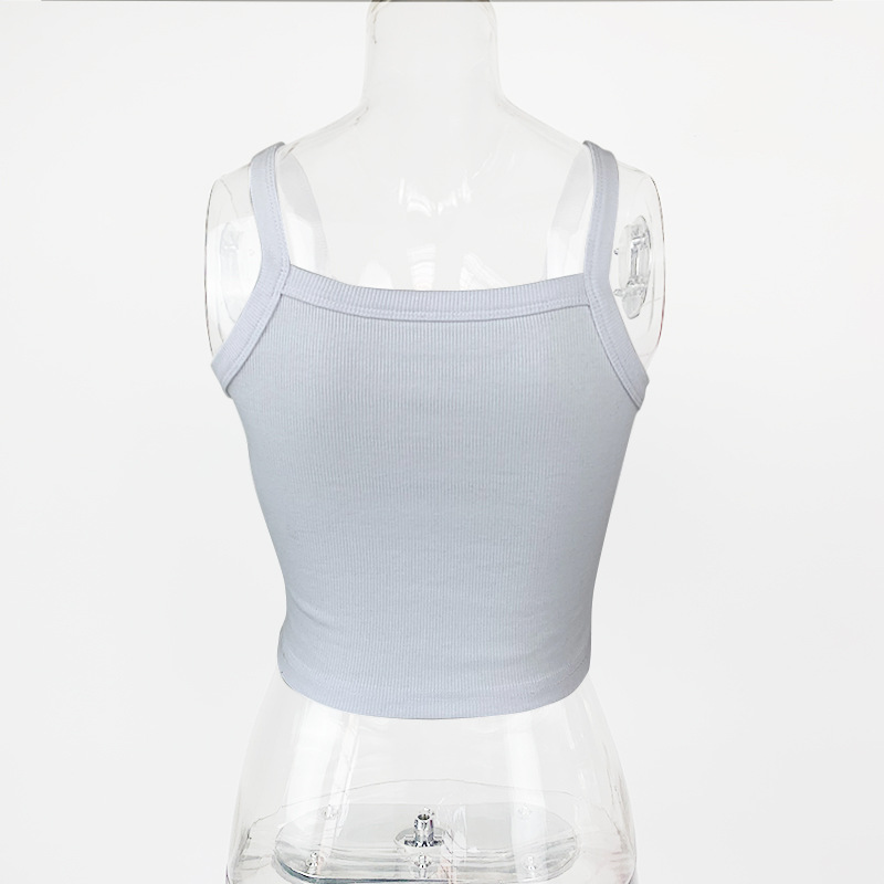 Damenbekleidung Damen Ins Niche Threaded Strick-Hosenträgertop Kurze Nabel-freie Slim Fit U-Ausschnitt Innenweste_voghion.com