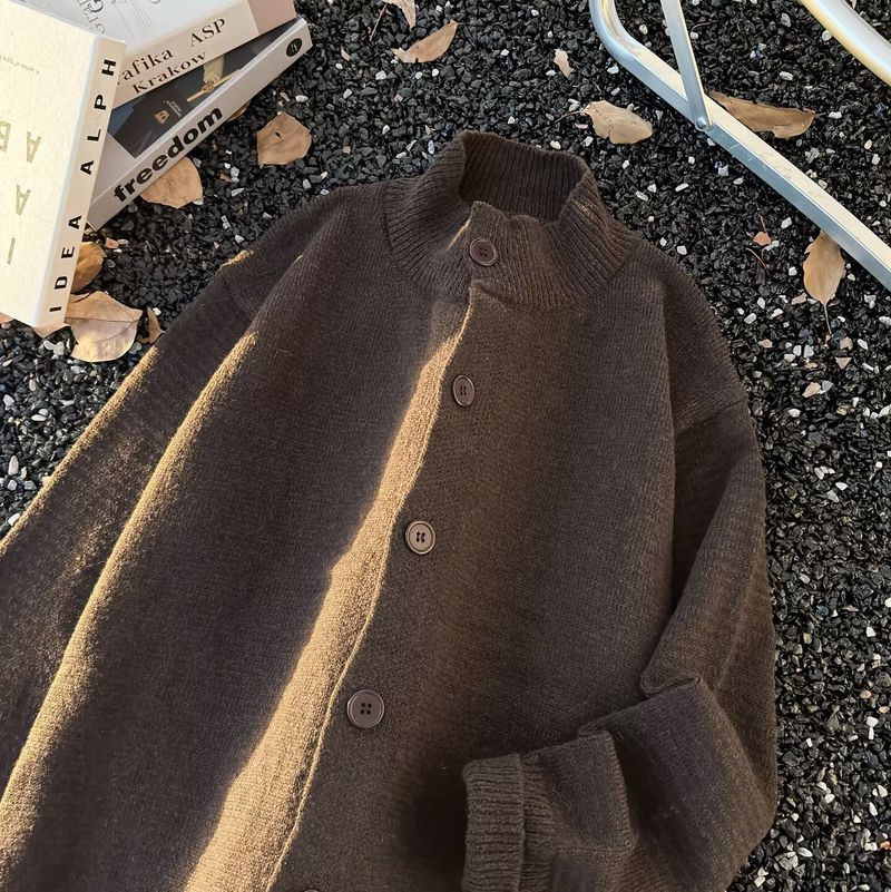 Cardigan oversize da uomo – Pullover in maglia vintage con vestibilità comoda_voghion.com