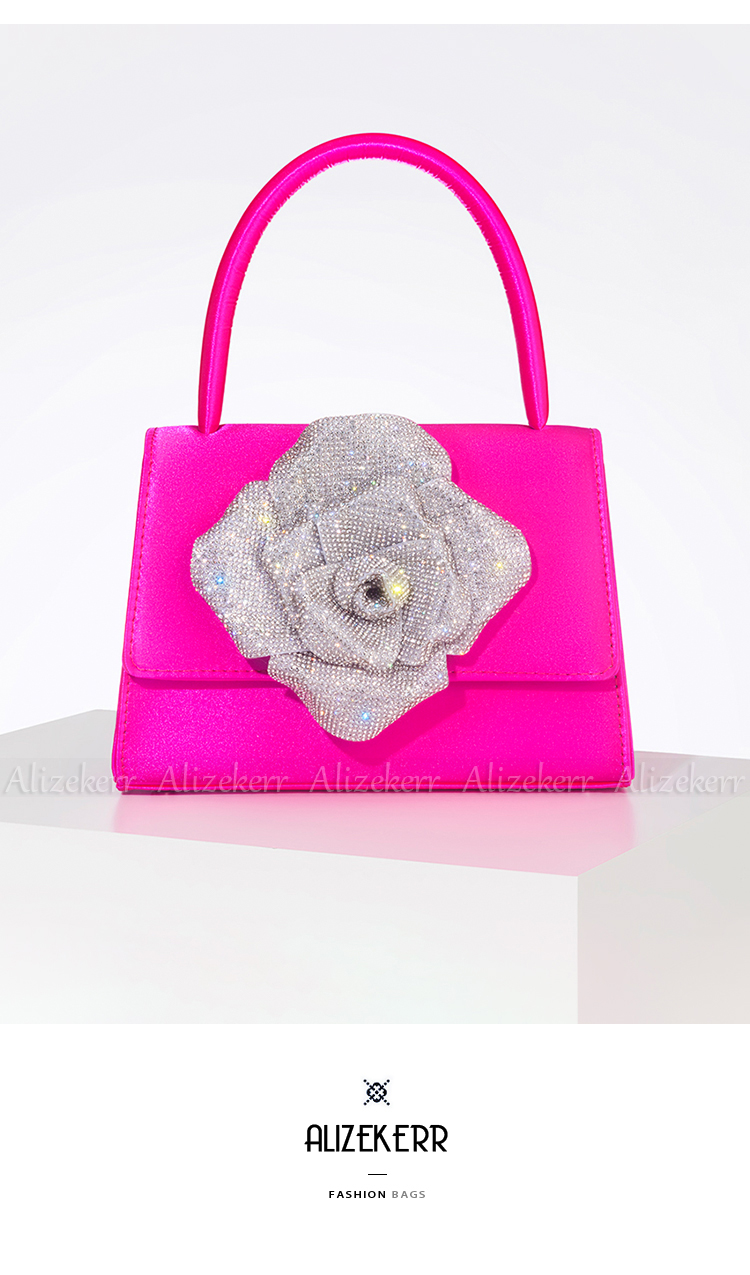 Splendide borse con strass rosa per donna Designer Boutique Bling Crstal Pochette in raso Matrimonio di alta qualità_voghion.com
