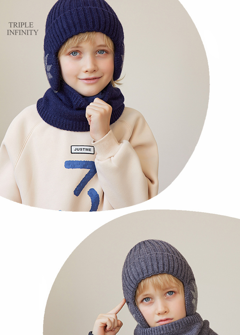 Modische Wintermützen für Kinder, mit Flausch gefüttert, winddicht, warm, Mützen, Outdoor-Nackenschutz, Schal, dicke Strickmützen_voghion.com