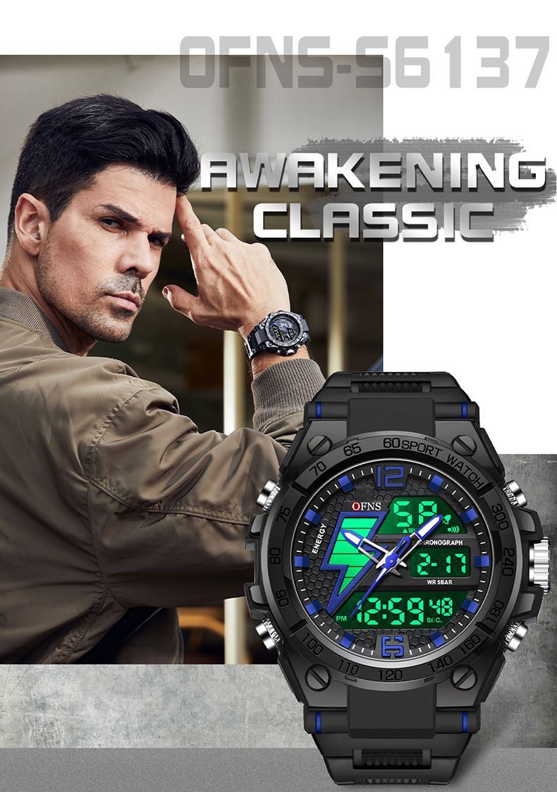 Men's Digital Watch Dual Display Trend Multi-functional Student Watch Outdoor Sports Watch_voghion.com