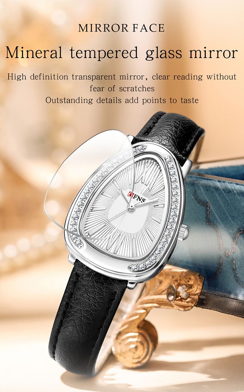 Orologio da donna elegante con design a testa di serpente - Stile business minimalista, lunetta impreziosita da cristalli, cinturino in pelle, movimento al quarzo_voghion.com