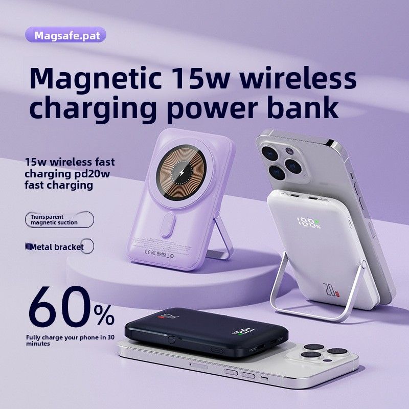 Nuovo Power Bank Wireless Magnetico Trasparente con Ricarica Rapida e Grande Capacità, Caricabatterie Portatile Ultrasottile da 10000 mAh_voghion.com