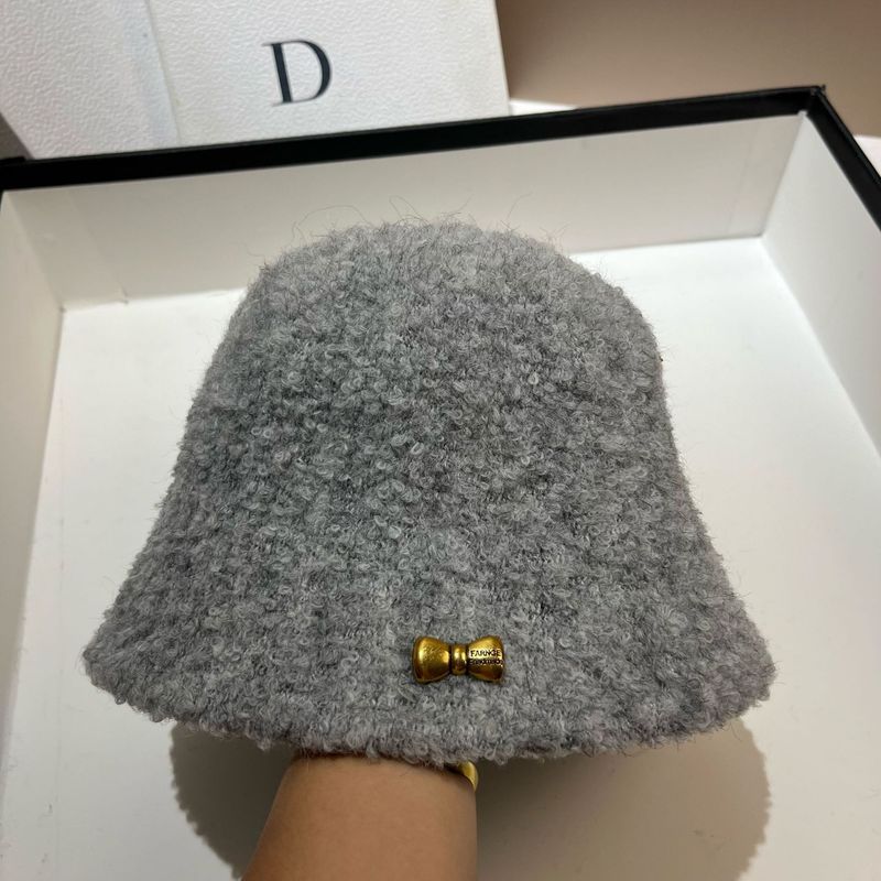 Cappello da secchiello coreano con fiocco in agnello autunno e inverno dolce e semplice, sbiancante per la pelle, casual, per donna, da strada, all'aperto_voghion.com