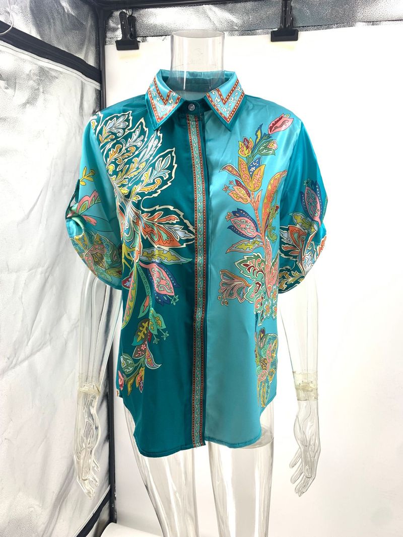 Nuovo set casual 2024 con camicia e pantaloni a maniche corte in raso stampato_voghion.com