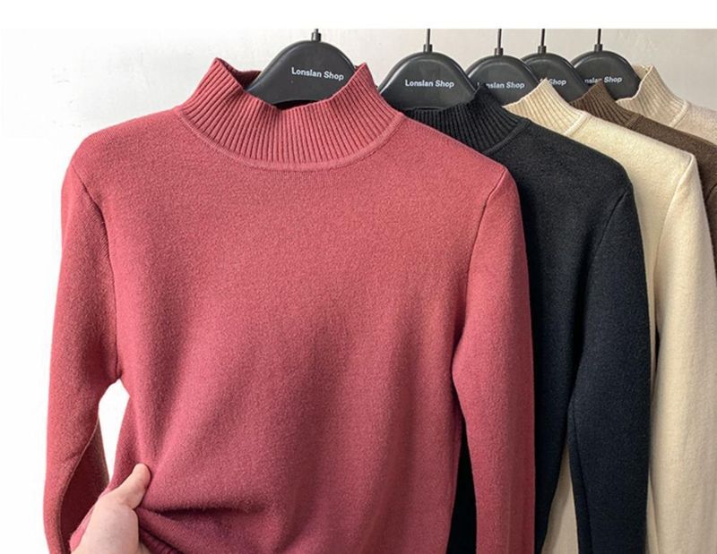 Maglione dolcevita in maglia con fodera in pile da donna - Pullover invernale morbido e caldo con strato interno in peluche, comodo design a collo alto per il freddo_voghion.com